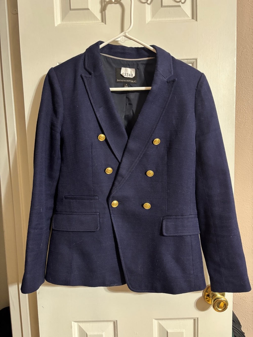 Banana Republic Navy Double-Breasted Blazer with Gold Buttons. 100% Cotton body.